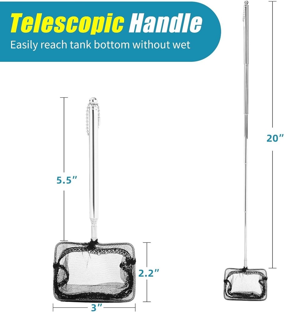 3 Inch Fish Net Aquarium Fish Tank Net with Long Adjustable Handle