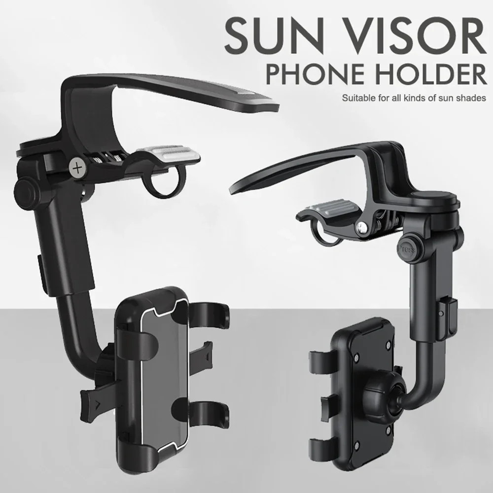 Phone Holder 360° Rotatable Adjustable Sun Visor Car Mount Clip For Most Phones