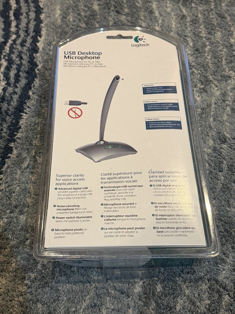 Logitech USB Desktop Microphone PC Laptop VOIP Skype Certified Silver Windows