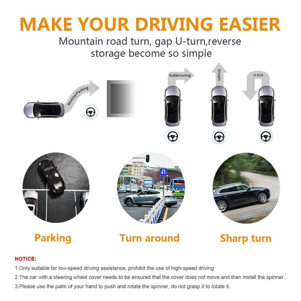 Rayfun No Tool Required Easy Set Up Silicone Steering Wheel Spinners Black