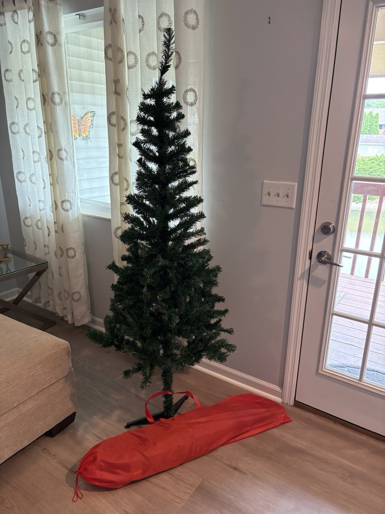 🎄 6 Ft Green Artificial Christmas Tree with Stand & Storage Bag – Easy Assembly
