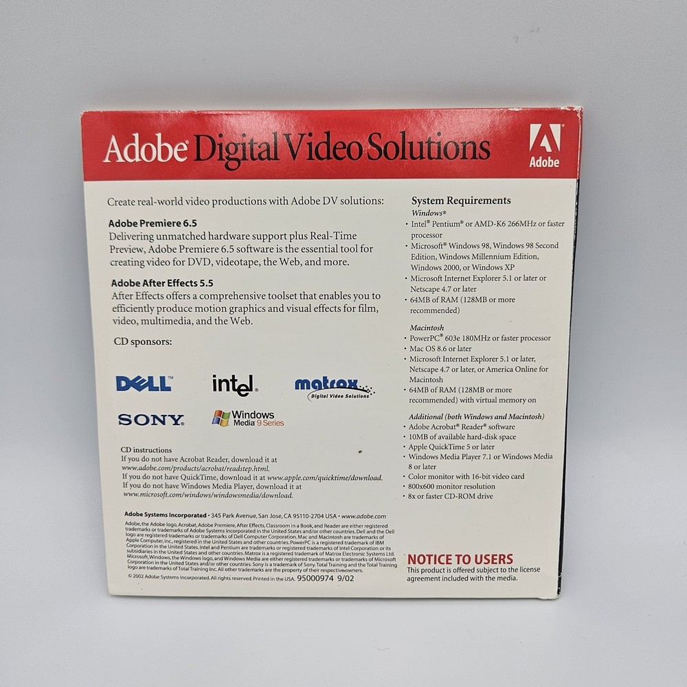 Adobe digital video solutions. Adobe Premiere 6.5 and Adobe AfterEffects 5.5