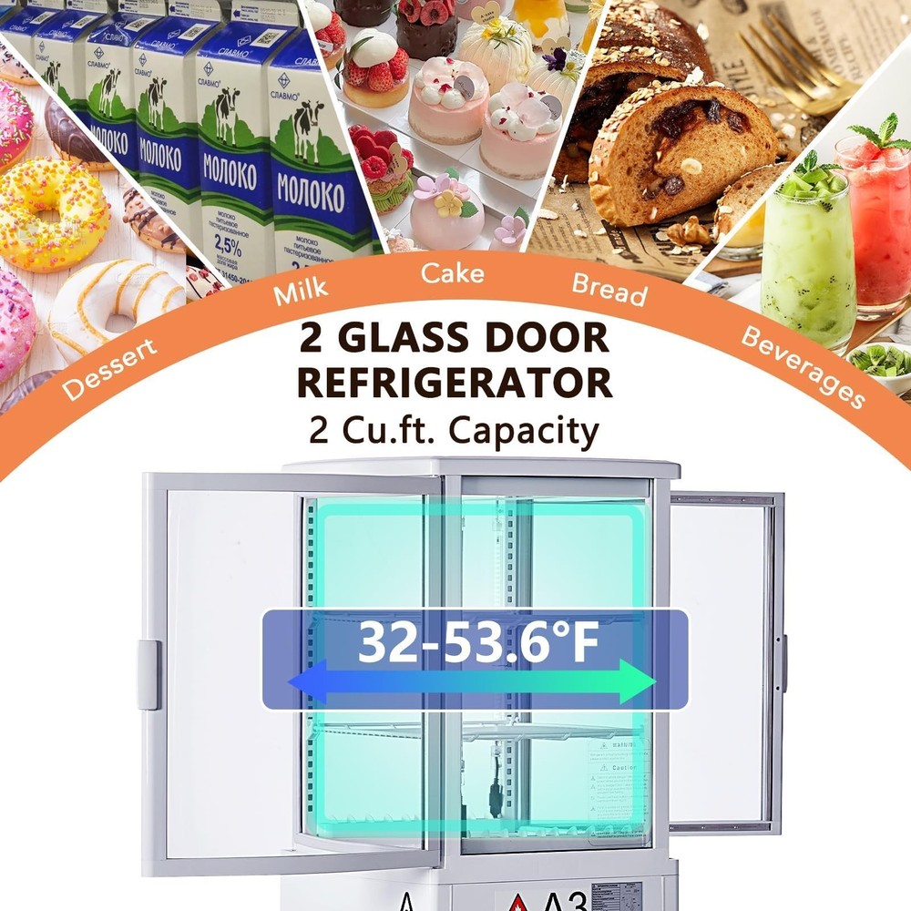 Commercial Countertop Refrigerator, 2.0 Cu.Ft Refrigerated Display Case Display