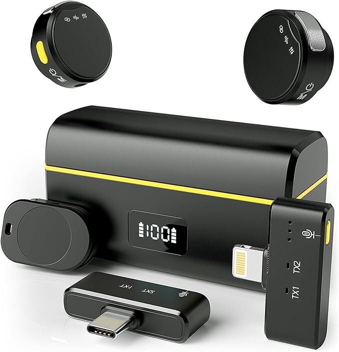 Wireless Microphone for iPhone/Android with Lightning/USB C/ Noise Cancellation
