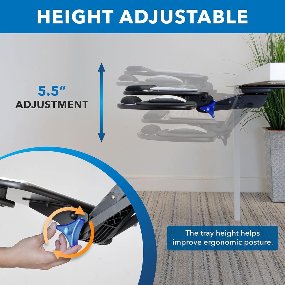 Mount-It! Under Desk Keyboard Tray, Adjustable Keyboard and Mouse Drawer 