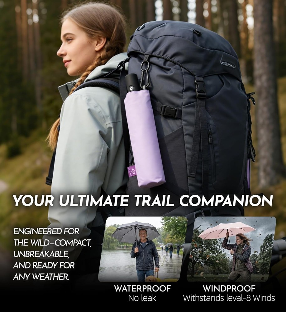 Auto Open Close Compact Umbrella 43 Inch Windproof Travel TSA Approved
