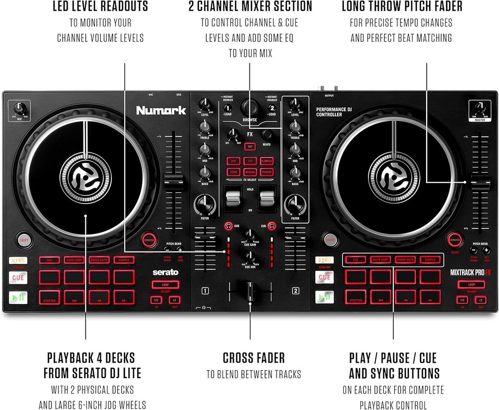 Numark 2-Deck DJ Controller with USB 24-Bit Audio Interface and Serato DJ Lite
