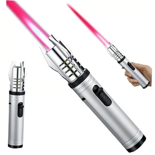 Torch Lighter, Refillable Butane Windproof Jet Lighter with Safety Lock Silvery