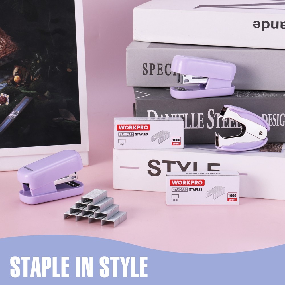 WORKPRO 3PC Stapler Set Mini Stapler Staple Remover 2000 Staple 12Sheet Capacity
