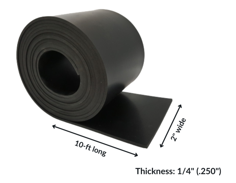 Neoprene Rubber Strip Solid 1/4" Thick x 2" wide x 10 ft long 60A Duro, Black