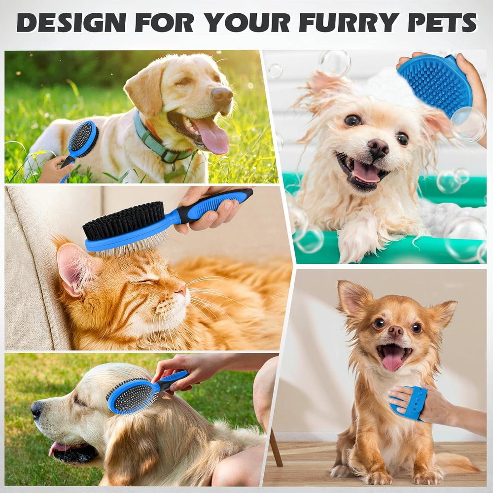 2PCS Pet Grooming Tools - Double-Sided Brush for Shedding and Bathing, Suitable