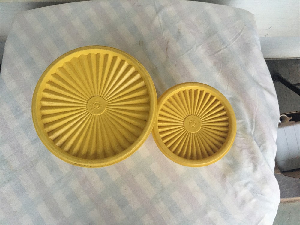 Vintage (2) Mustard TUPPERWARE Kitchen Storage Nesting Container Canister Set