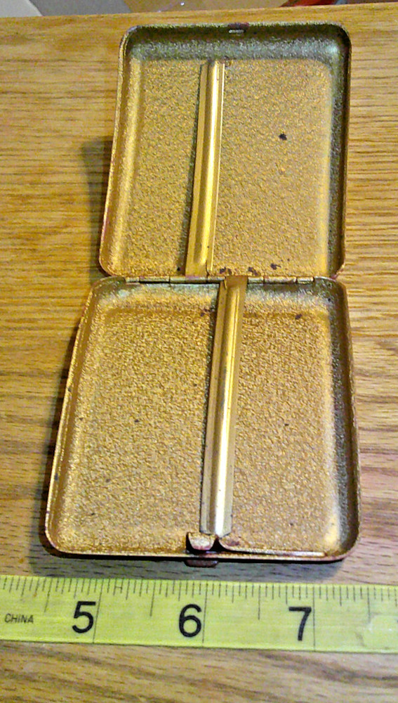 vintage original Metal Cigarette Case with sailing ship on front nice condition