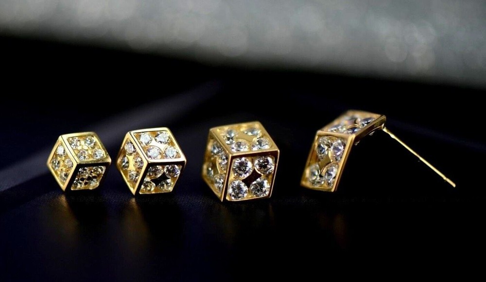 14K Yellow or White Gold Dice Stud earrings