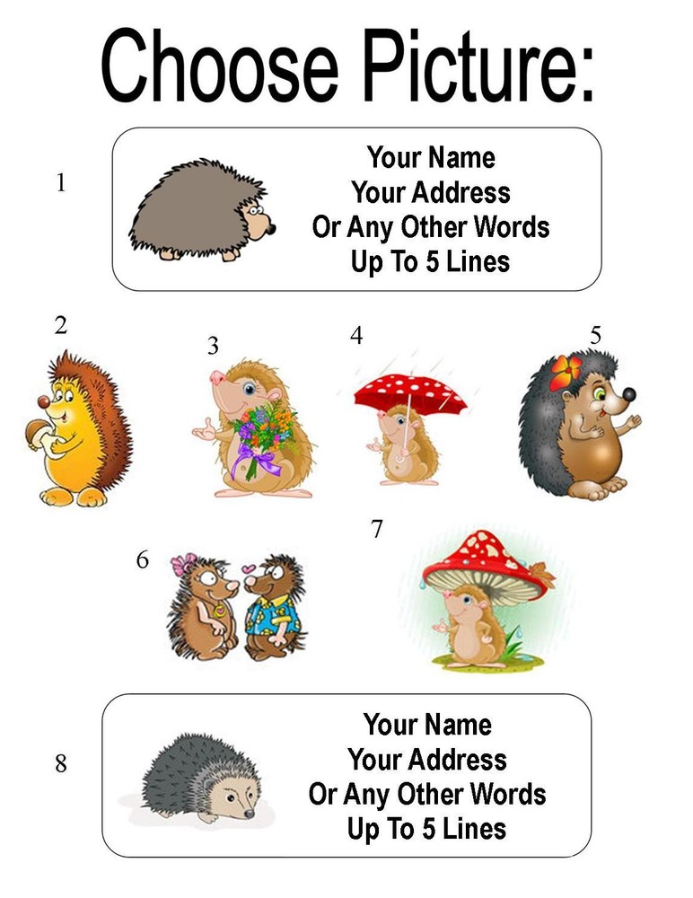 30 Cartoon Hedgehog Personalized Address Labels