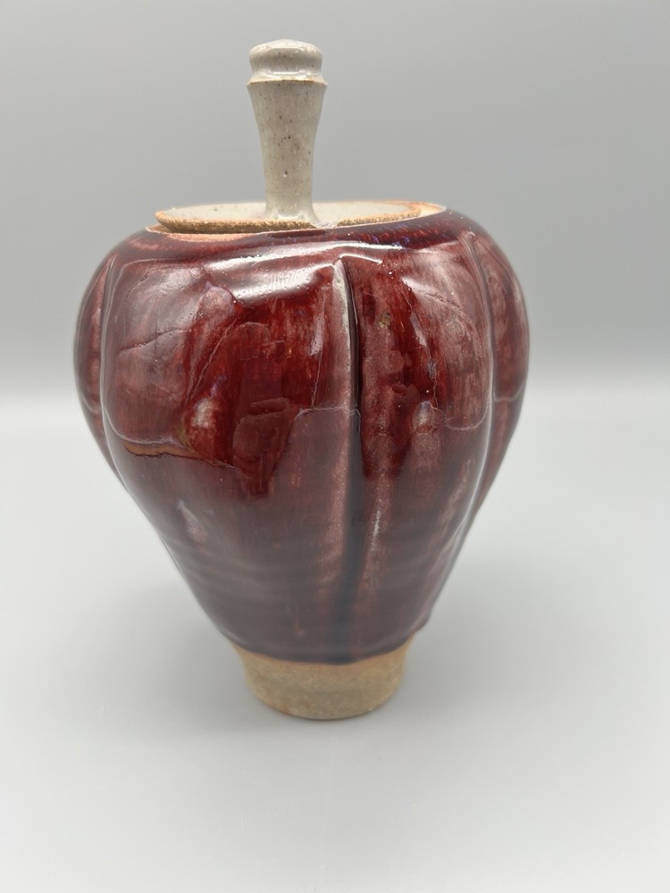 Studio Art Pottery Ginger Pot With Lid Stoneware Handmade Glazed Reddish Signed