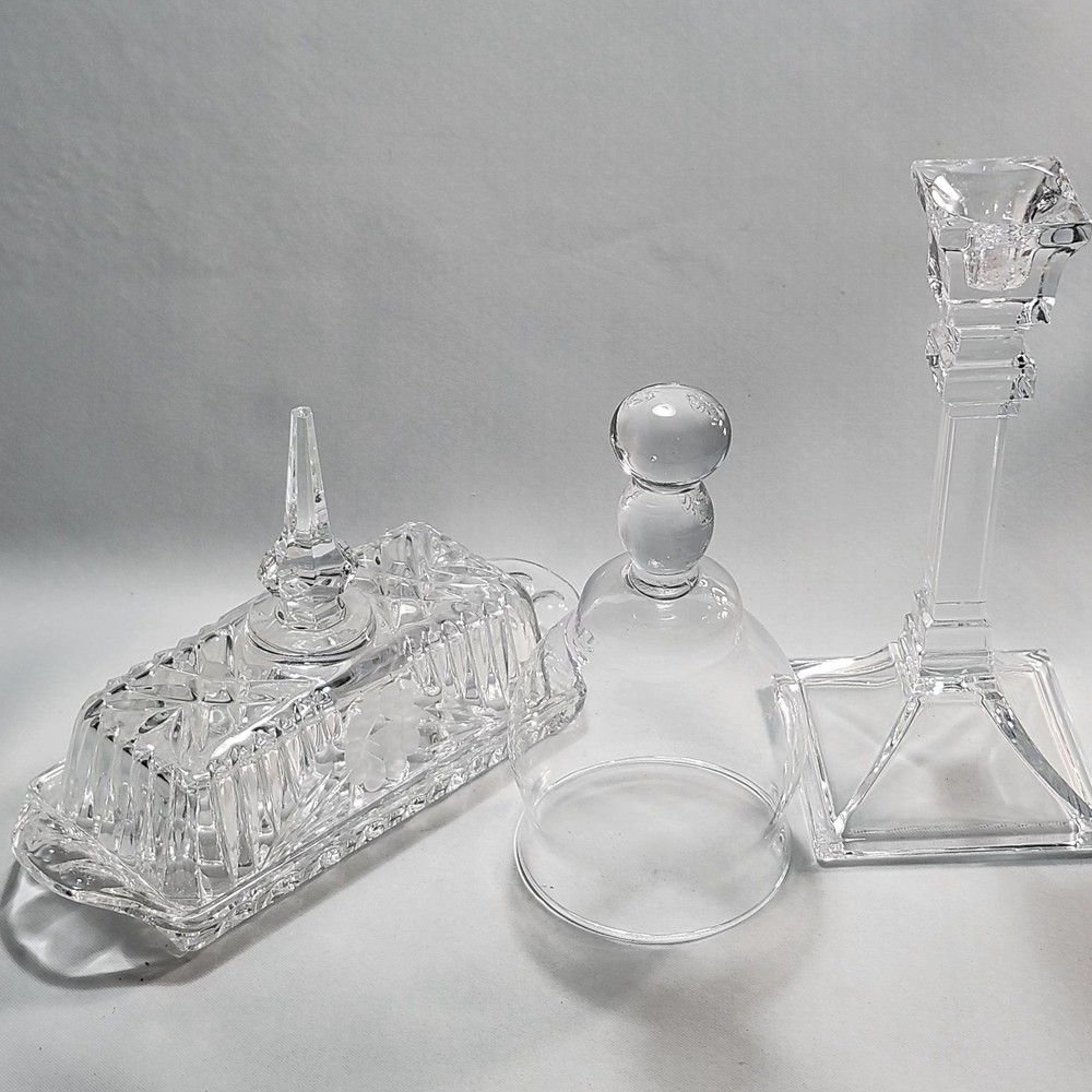 VTG CRYSTAL RECTANGULAR BUTTER DISH SPIRE DESIGN HANDLE 8” & More