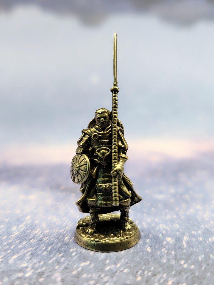 Solid Metal Japanese Samurai Miniature Figure, Total Height 53mm