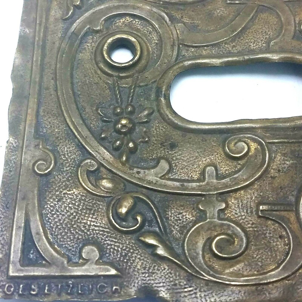 Antique Gesetzlich Geschutzt Signed Brass Switch Plate