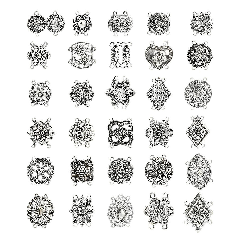 60Pcs Tibetan Flower Component  Connector Charms Hollow Dangle Pendants for DIY