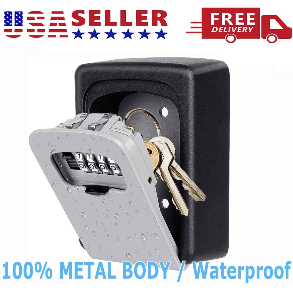 4 Digit Combination Lock Box Wall Mount Security Safe Large 5 Key Waterproof