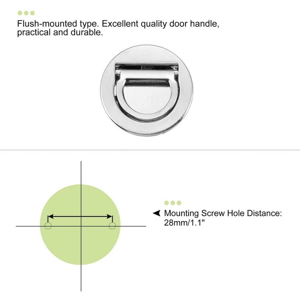 Flush Pull Ring Handle 40x10mm 3pcs Drawer Pull, Brushed Silver