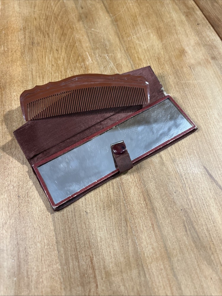 Vintage Pocket Comb And Mirror With Case