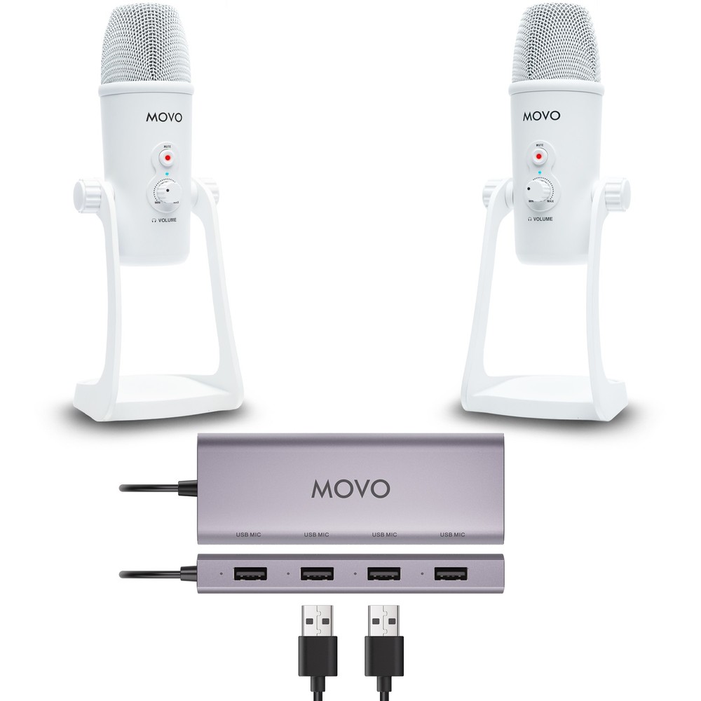 Movo White USB Podcast Equipment Bundle for Two