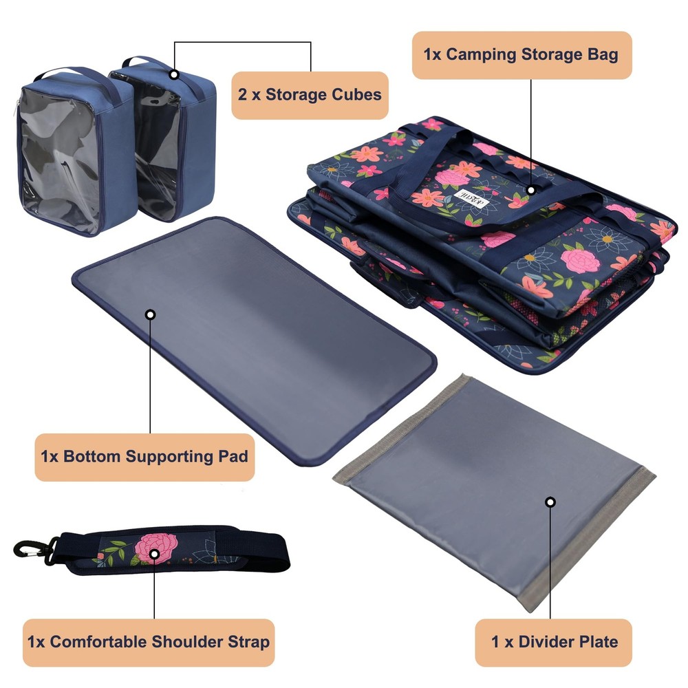 49L Camping Organizer Bag with 2 Removable Storage Cubes, Waterproof Foldable...