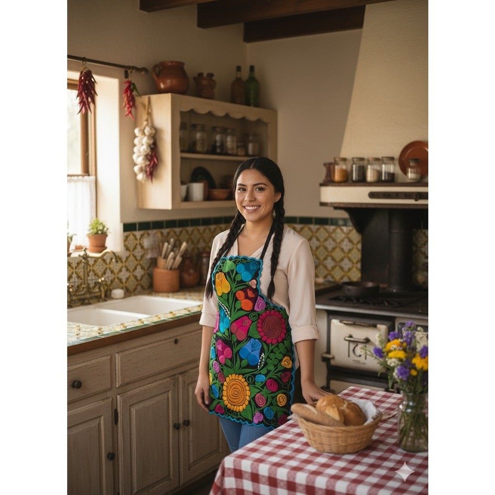 Mexican flowered embroidered apron B3