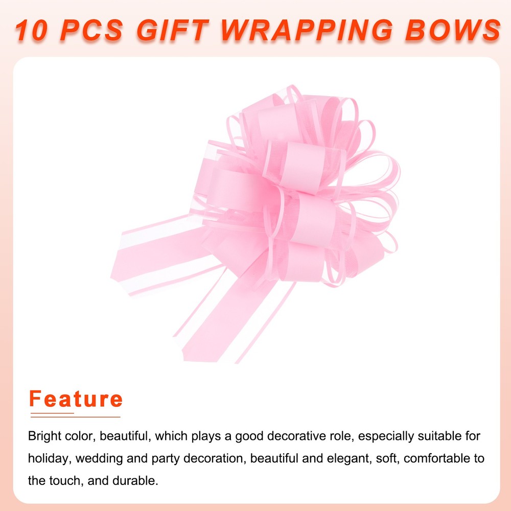 10 Pcs 4 Inch Large Pull Bow Gift Wrapping Ribbon for Car Presents, Pink