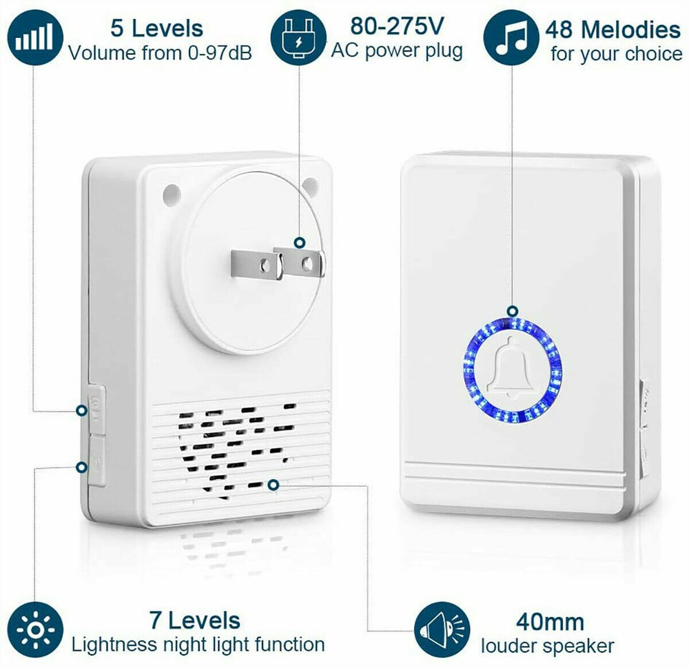 Door Open Alert Chime Wireless 600ft 5 Volume Level Magnet Sensor +2 Transmitter