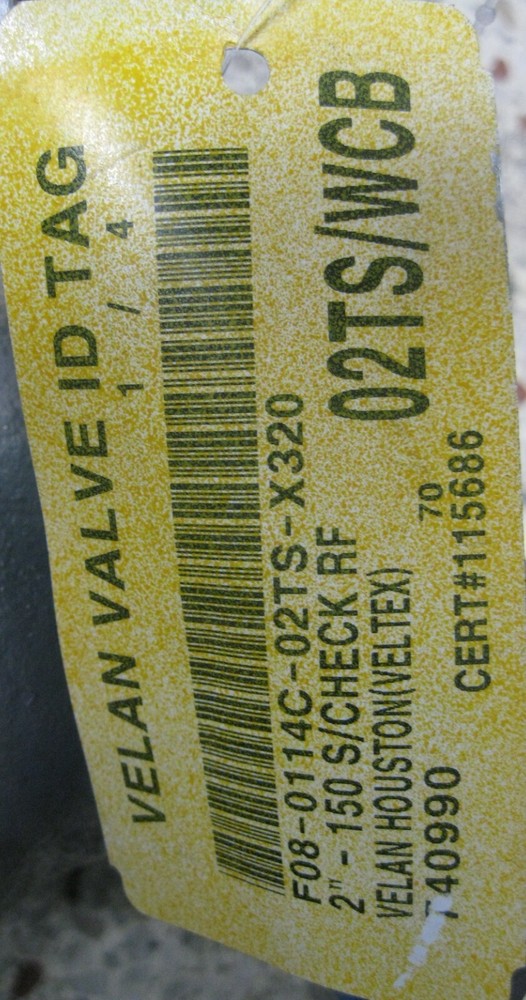 VELAN 2” 150 WCB FLANGED RAISED FACE CHECK VALVE