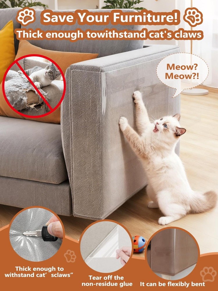 Extra Thick Clear Anti Cat Scratch Furniture Protector 17" Large,
