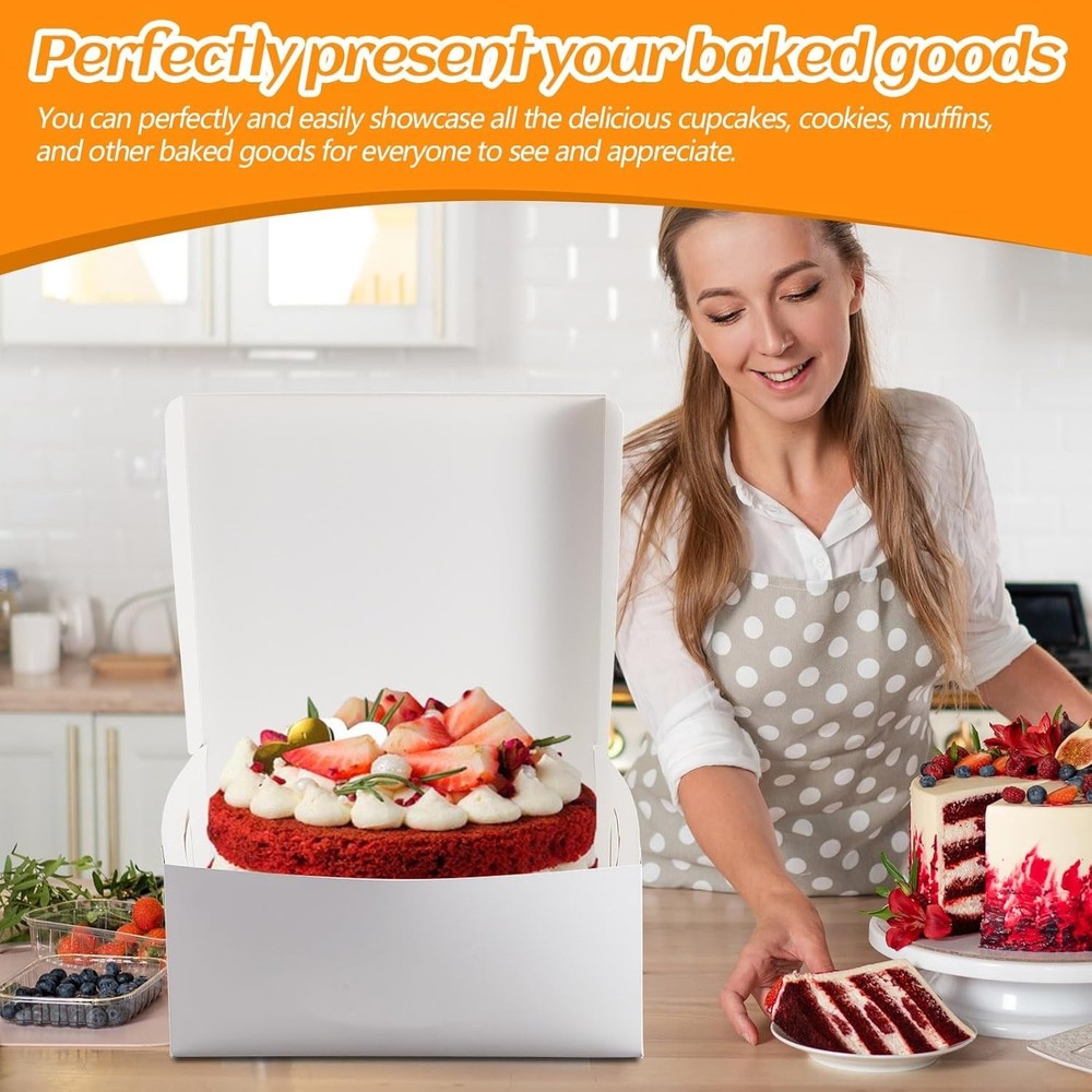 New 50 Pack White Cake Boxes 14"x14"x6" Bakery Pastry Storage