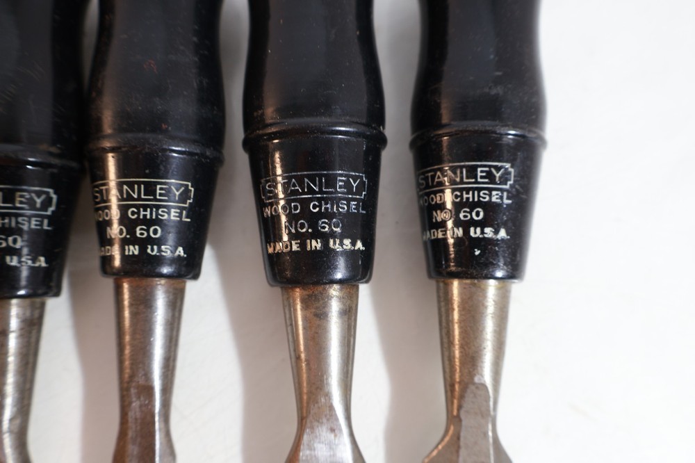 STANLEY # 40 & # 60 BLACK HANDLE CHISELS WITH PLASTIC CASE GOOD CONDITION