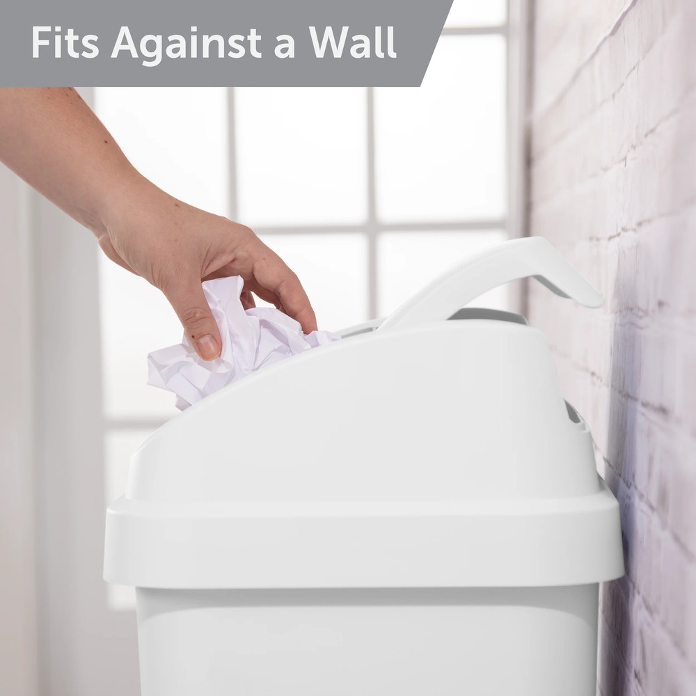 Kitchen Trash Can, 13 Gallon Plastic Garbage Bin with Swing Top Lid, White