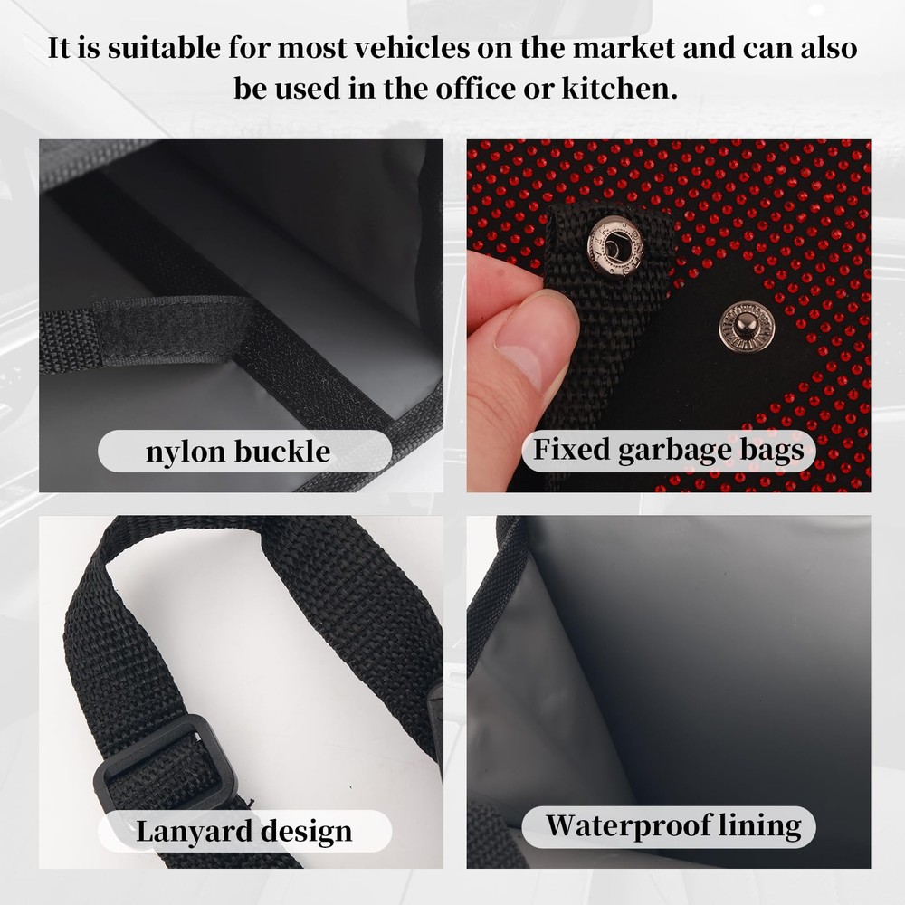 Red Bling Car Trash Can Rhinestones Foldable Hanging Garbage Organizer Auto