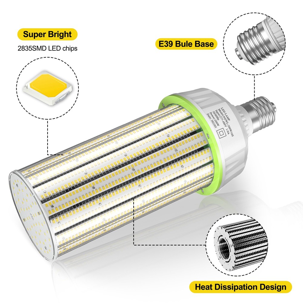 277-480V Industrial LED Corn Light Bulb 200W Warehouse Highbay Lighting E39 Base