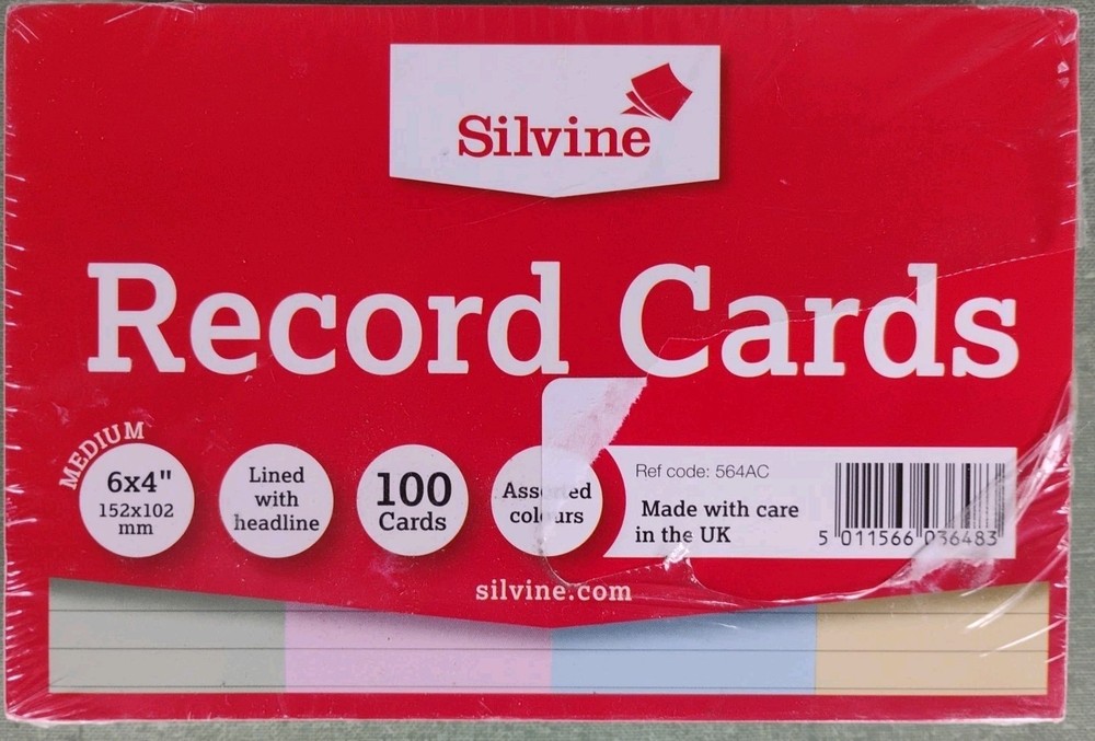 Silvine Record Cards 6" x 4" 100-Pack