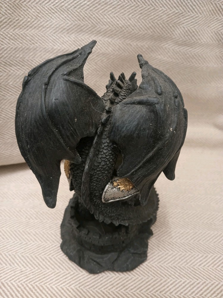 Silver & Black Dragon Watching Over Glitter Globe encased Castle