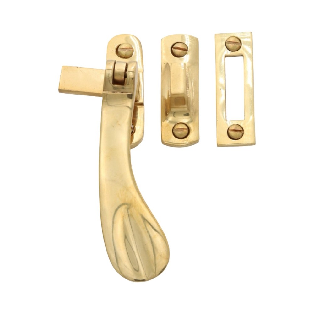 Flat Handle Window Casement Latch Set in Polished Brass