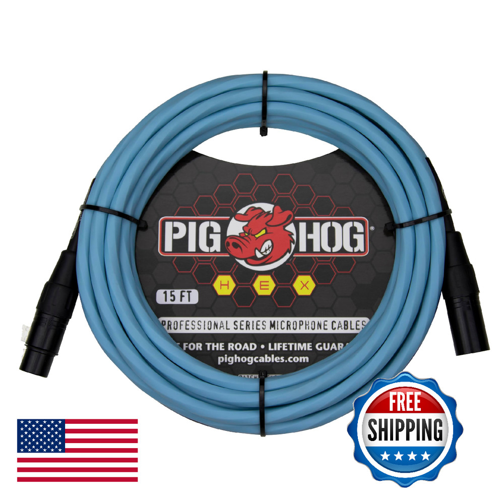 Pig Hog PHMH15DB Hex Series Mic Cable, 15ft Daphne Blue