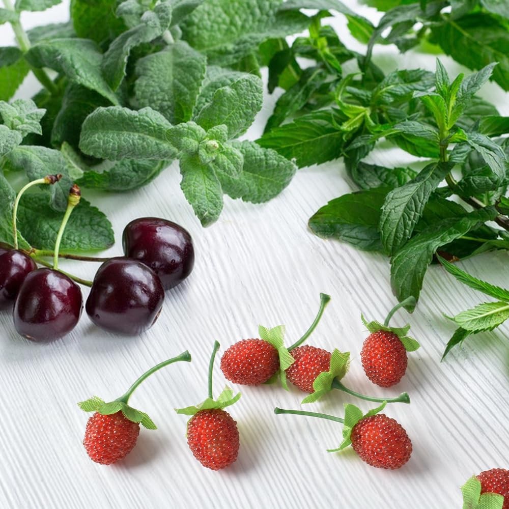 HUIANER Artificial Strawberries, 50PCS Raspberry Fake Fruit Red
