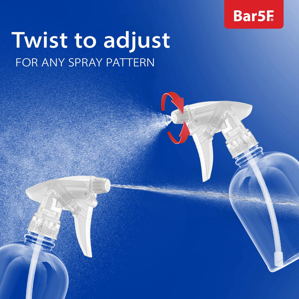 Bar5F Plastic Spray Bottle, 16 Oz | Leak Proof, Empty, Clear, Trigger Handle, Ad