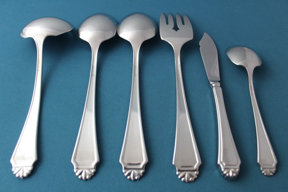 Oneida HENLEY Serving (6pc Set) Tablespoons Fork Ladle Stainless CUBE Mark