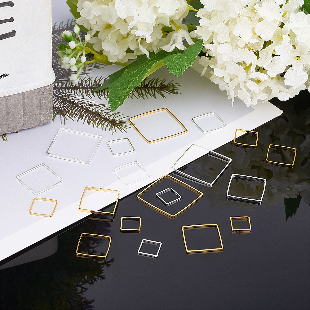 1Set 200pcs Square Linking Rings 5 Sizes Geometry Metal Charms Links Frames