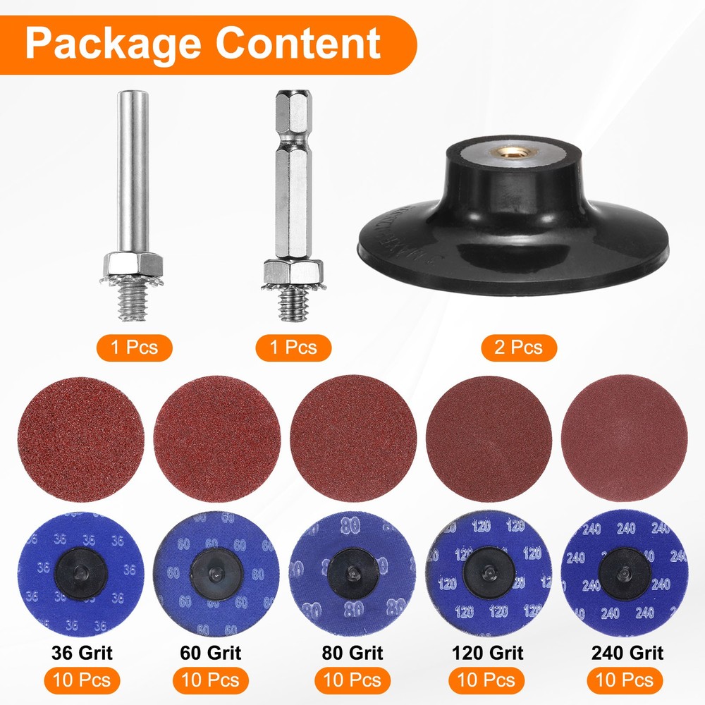 54pcs Quick Change Discs Set 3" Roll Lock Sanding Discs 36/60/80/120/240 Grits