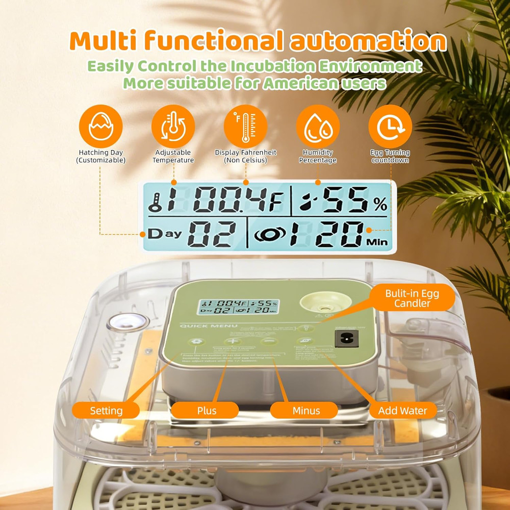 Fully Automatic Egg Incubator for Hatching Eggs, Auto Water Refill & Turner, 12