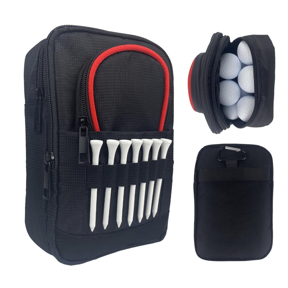 Detachable Golf Accessory Bag Valuables Pouch Zippered Pockets Red Edge